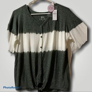 GIRLS-SIZE 18/20-“JUSTICE” SWEATER-6 BUTTONS DOWN FRONT/TIES @ WAIST-GREEN/CREAM